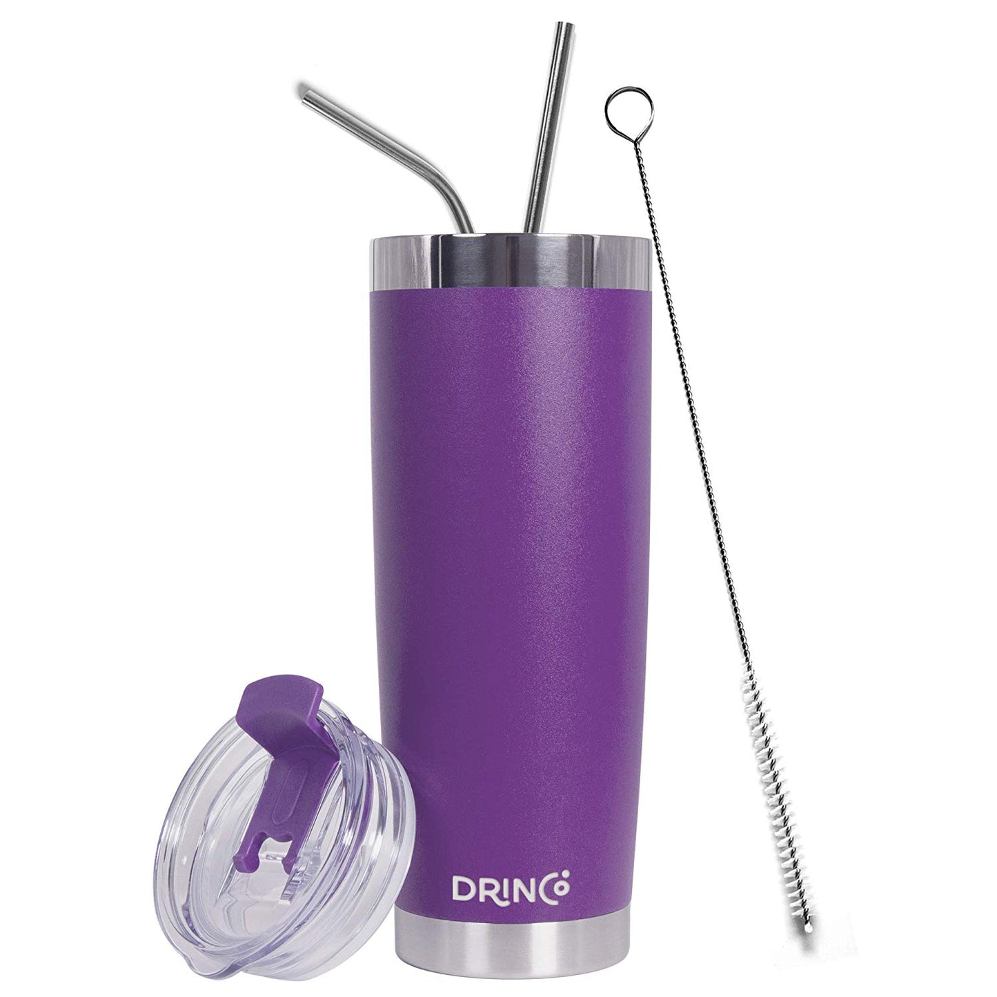DRINCO® 20oz Insulated Tumbler w/Spill Proof Lid, 2 Straws(Purple)